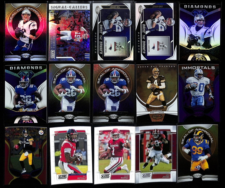 Large Collection (4-Row Box) of 1980s-2024 Football Cards w. Rookies (Sanders, E. Smith, Bo Nix, D. Maye, Aikman, +) 21 Autographs (Inc. Pollard, Njoku), Relics, Inserts & Common Cards (Some Sets & Pa