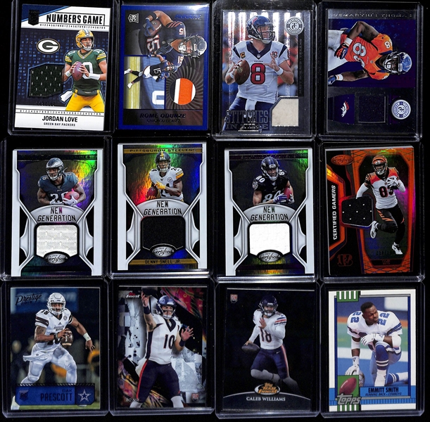 Large Collection (4-Row Box) of 1980s-2024 Football Cards w. Rookies (Sanders, E. Smith, Bo Nix, D. Maye, Aikman, +) 21 Autographs (Inc. Pollard, Njoku), Relics, Inserts & Common Cards (Some Sets & Pa