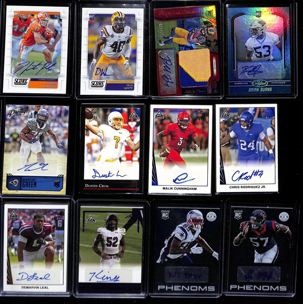 Large Collection (4-Row Box) of 1980s-2024 Football Cards w. Rookies (Sanders, E. Smith, Bo Nix, D. Maye, Aikman, +) 21 Autographs (Inc. Pollard, Njoku), Relics, Inserts & Common Cards (Some Sets & Pa