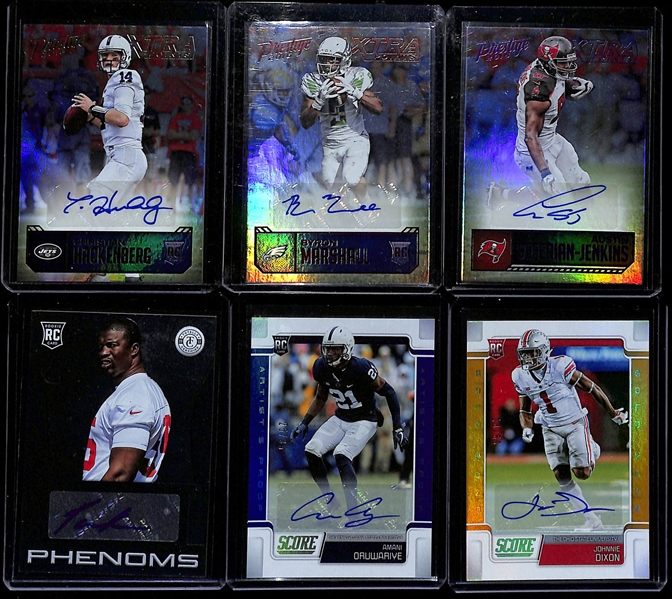Large Collection (4-Row Box) of 1980s-2024 Football Cards w. Rookies (Sanders, E. Smith, Bo Nix, D. Maye, Aikman, +) 21 Autographs (Inc. Pollard, Njoku), Relics, Inserts & Common Cards (Some Sets & Pa