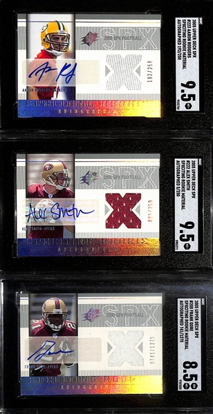 2005 Upper Deck SPx NFL Rookie SPXciting Autograph Rookie Cards (31 of 33 Cards in the Set) w. Aaron Rodgers SGC 9.5, Alex Smith SGC 9.5, +