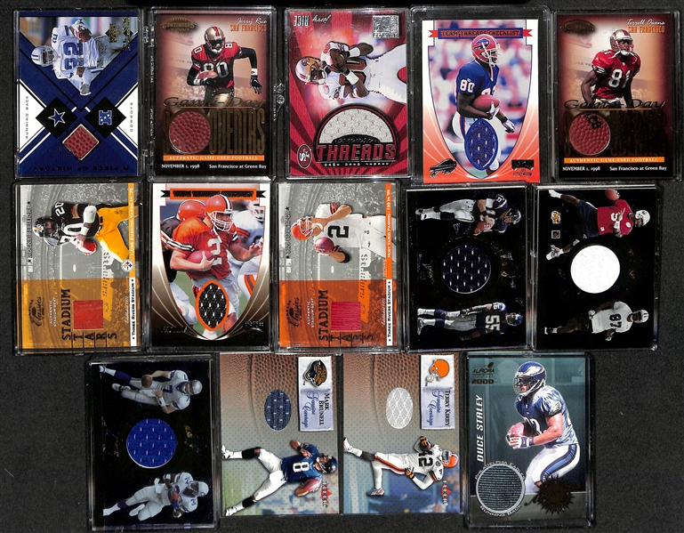 Lot of (14) Football Relic Memorabilia Cards w. Emmitt Smith &  (2) Jerry Rice