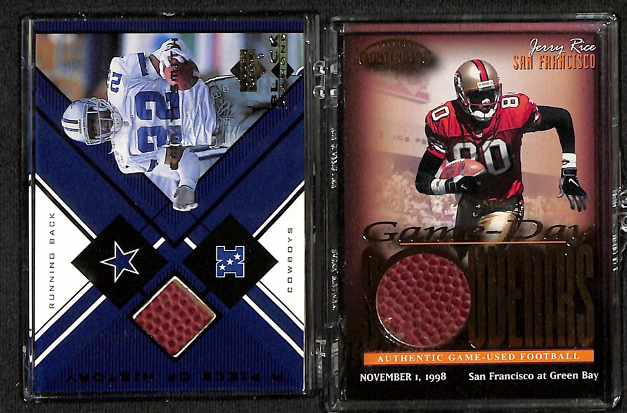 Lot of (14) Football Relic Memorabilia Cards w. Emmitt Smith &  (2) Jerry Rice