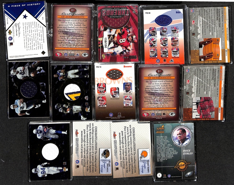 Lot of (14) Football Relic Memorabilia Cards w. Emmitt Smith &  (2) Jerry Rice