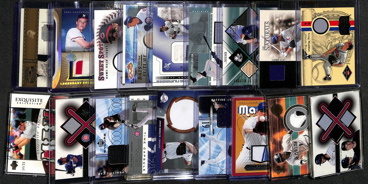 Lot of (18) Game-Used Memorabilia Baseball Cards (some #'d) w. Frank Robinson, Eddie Mathews, & Ken Griffey Jr. 