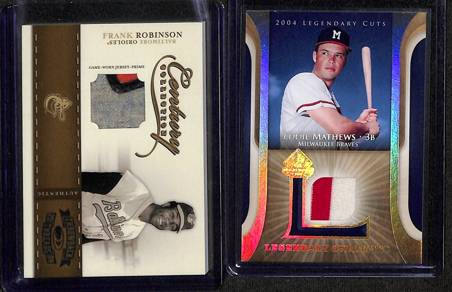 Lot of (18) Game-Used Memorabilia Baseball Cards (some #'d) w. Frank Robinson, Eddie Mathews, & Ken Griffey Jr. 