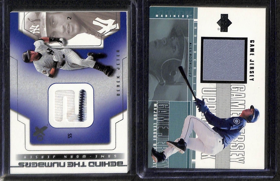 Lot of (18) Game-Used Memorabilia Baseball Cards (some #'d) w. Frank Robinson, Eddie Mathews, & Ken Griffey Jr. 