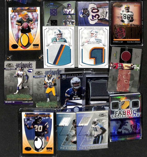 Lot of (14) Relic Football Cards w. Brett Favre, Randy Moss, Jerome Bettis