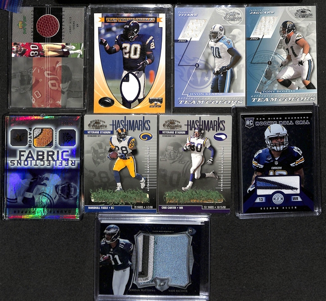 Lot of (14) Relic Football Cards w. Brett Favre, Randy Moss, Jerome Bettis