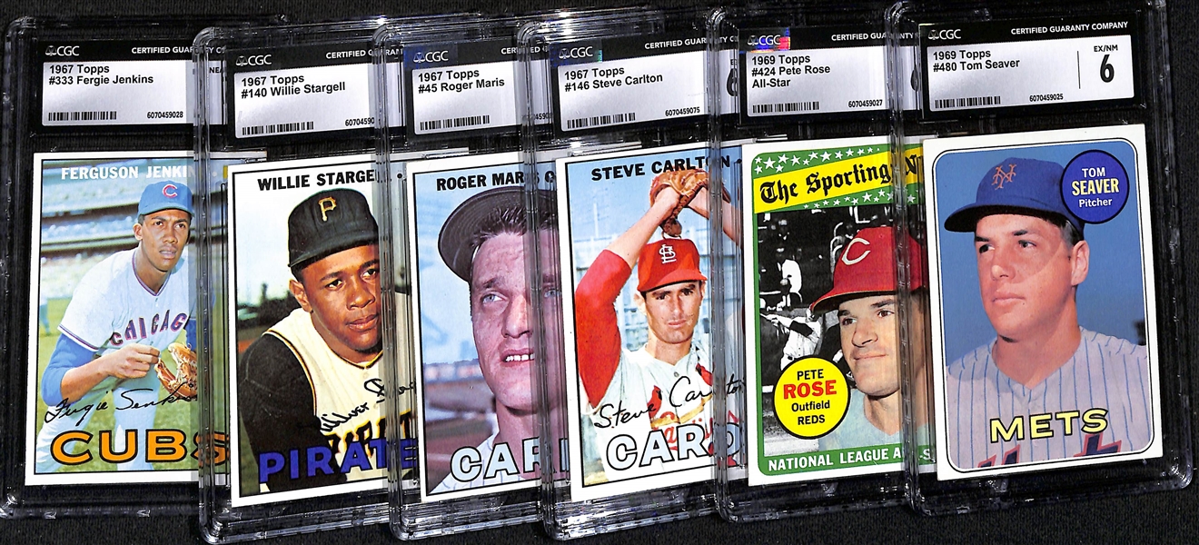 Lot of (6) CGC Graded 1967-69 Topps w. 1969 Tom Seaver CGC 6 (HOF)