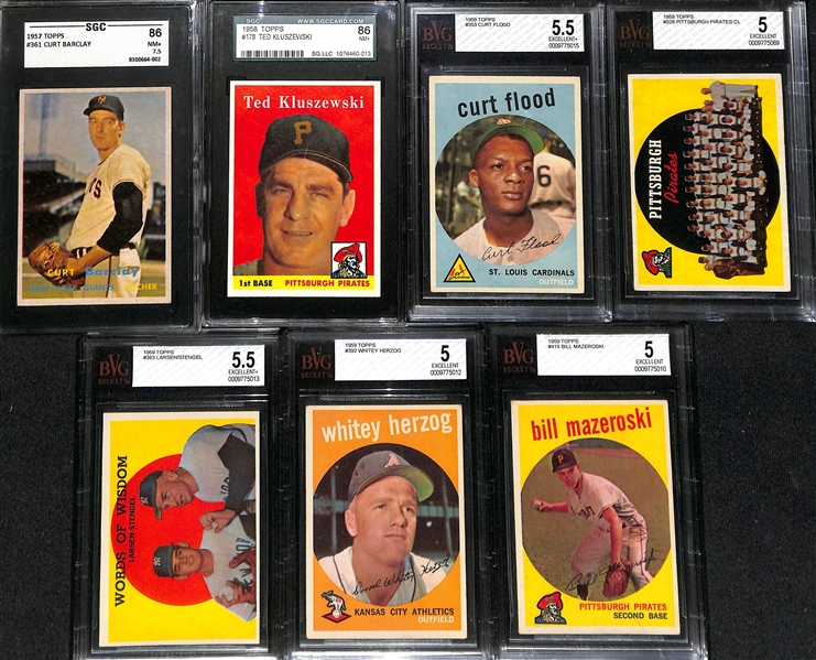 Lot of (13) Graded 1967 Topps Baseball Cards w. HOFers Duke Snider BVG 5.5 & Ernie Banks BVG 6