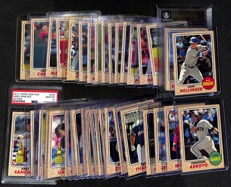 Lot of (39) 2017 Topps Heritage Photo Variation Short Prints inc. Cody Bellinger Rookie, Alex Bregman Rookie, Dansby Swanson Rookie (BGS 9.5), Mike Trout, Bryce Harper, Albert Pujols, +