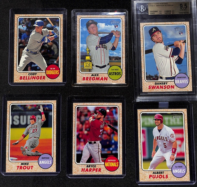 Lot of (39) 2017 Topps Heritage Photo Variation Short Prints inc. Cody Bellinger Rookie, Alex Bregman Rookie, Dansby Swanson Rookie (BGS 9.5), Mike Trout, Bryce Harper, Albert Pujols, +
