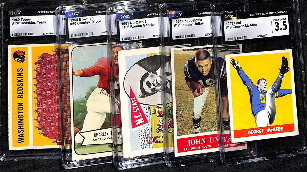Lot of (5) CGC Graded 1948-'64 Football Cards w. 1948 Leaf George McAfee (HOF) CGC 3.5
