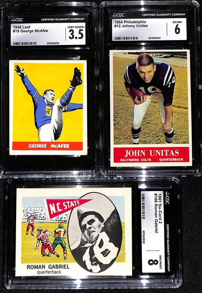 Lot of (5) CGC Graded 1948-'64 Football Cards w. 1948 Leaf George McAfee (HOF) CGC 3.5
