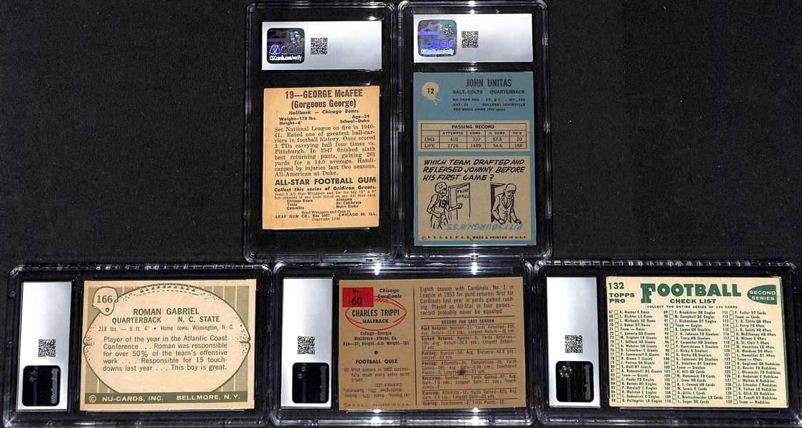 Lot of (5) CGC Graded 1948-'64 Football Cards w. 1948 Leaf George McAfee (HOF) CGC 3.5