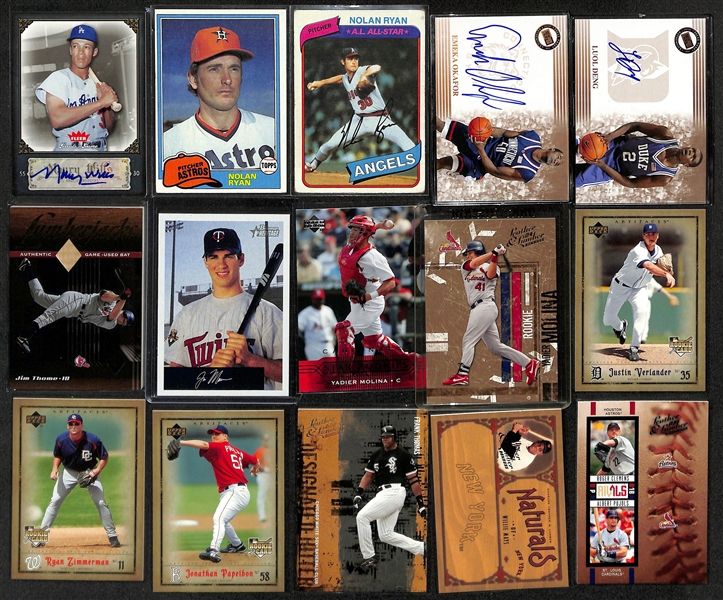 1200+ Sports Cards From 1950s-2000s w. 13 Autographs (Inc, Maury Wills), Rookies (Verlander, Molina), Relics (Thome), Inserts, Vintage Cards, +