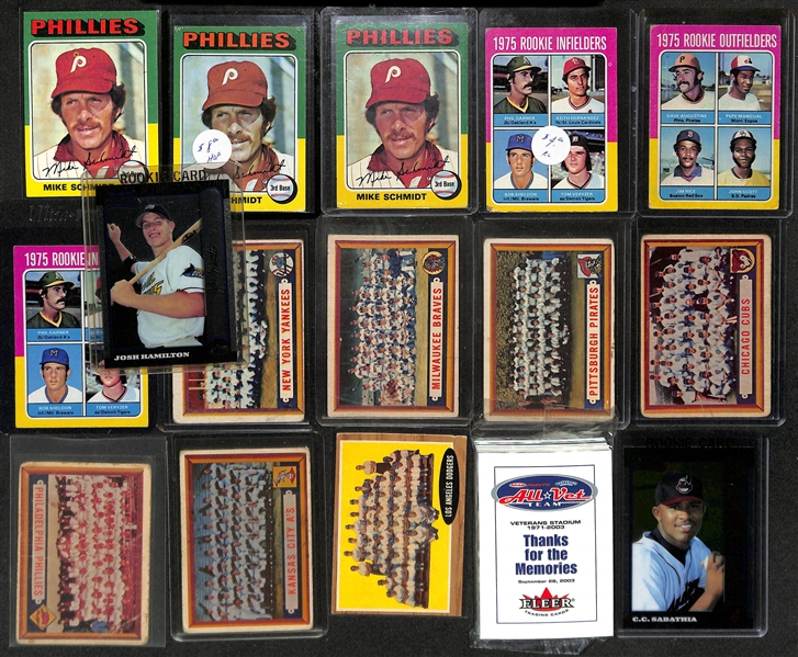 1200+ Sports Cards From 1950s-2000s w. 13 Autographs (Inc, Maury Wills), Rookies (Verlander, Molina), Relics (Thome), Inserts, Vintage Cards, +