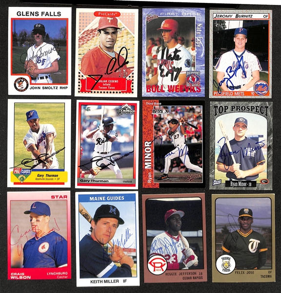 (350+) Signed Minor League Baseball Cards w. John Smoltz, Andujar Cedeno, Nate Espy, Jeromy Burnitz, +(JSA Auction Letter)