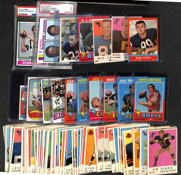 Lot of (65) 1959-74 Topps Football Cards w. a 1963 Mike Ditka