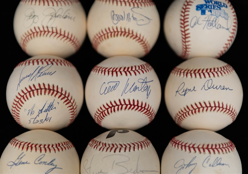 Lot of (9) Philadelphia Phillies Signed Baseballs w. Steve Bedrosian, Johnny Callison, Tommy Greene  + (JSA Auction Letter)