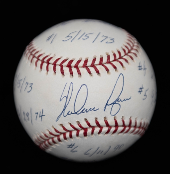 Nolan Ryan No Hitter Dated & Signed Official Major League Baseball Inscribed w. 7 No-Hitters and the Dates of All 7 (JSA COA)