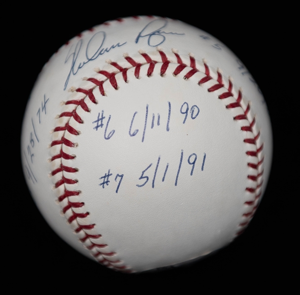 Nolan Ryan No Hitter Dated & Signed Official Major League Baseball Inscribed w. 7 No-Hitters and the Dates of All 7 (JSA COA)