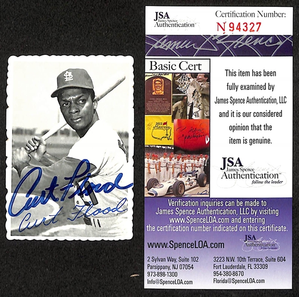 Curt Flood Signed 1969 Topps Deckle Edge Card (JSA COA)