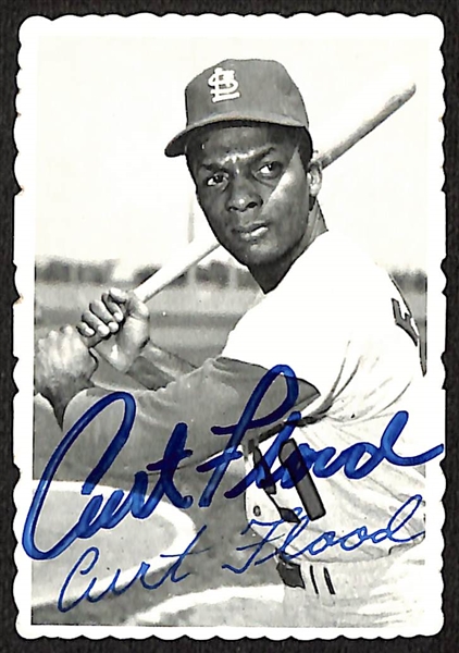 Curt Flood Signed 1969 Topps Deckle Edge Card (JSA COA)