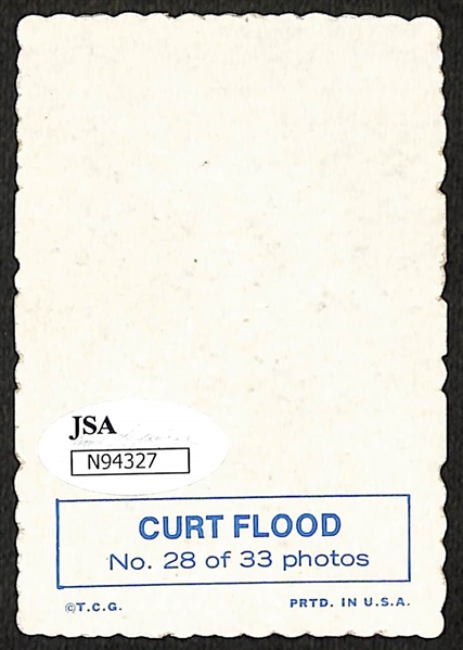 Curt Flood Signed 1969 Topps Deckle Edge Card (JSA COA)