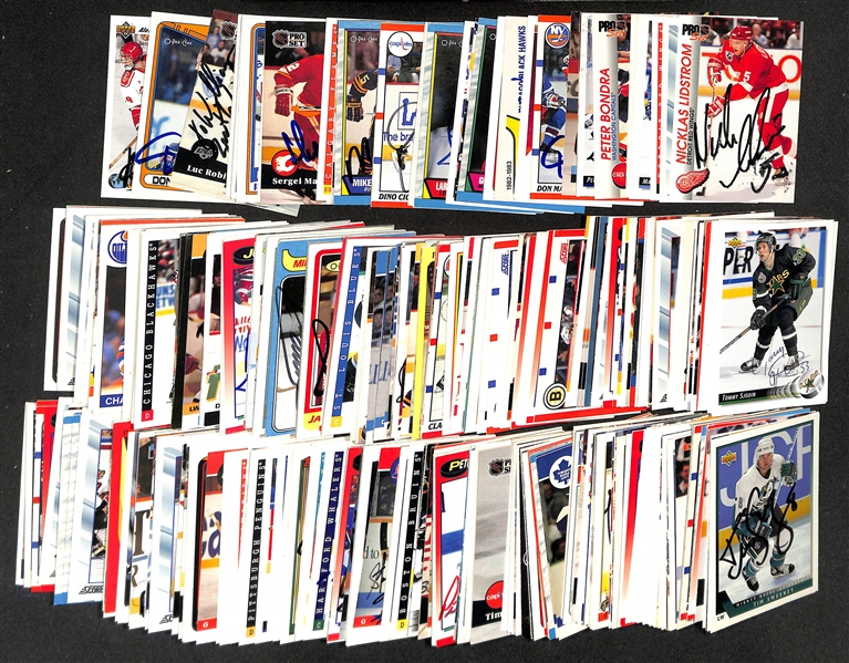 Lot of (390+) Signed Hockey Cards w. (3) Nicklas Lidstrom, (3) Mats Sundin, (3) Peter Bondra, +(JSA Auction Letter)