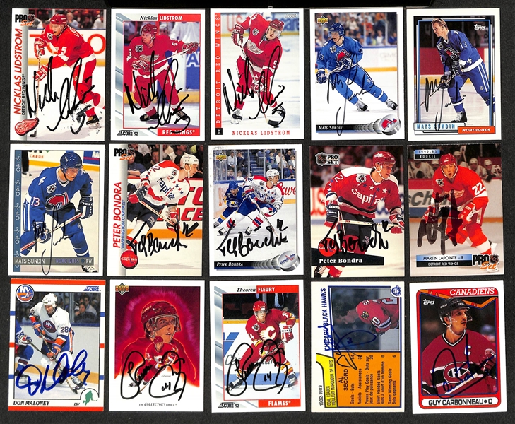 Lot of (390+) Signed Hockey Cards w. (3) Nicklas Lidstrom, (3) Mats Sundin, (3) Peter Bondra, +(JSA Auction Letter)