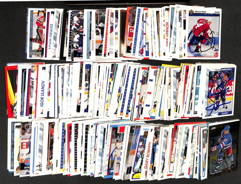 Lot of (400+) Signed Hockey Cards w. Theoren Fleury, (2) Nicklas Lidstrom, (3) Bryan Trottier, + (JSA Auction Letter)