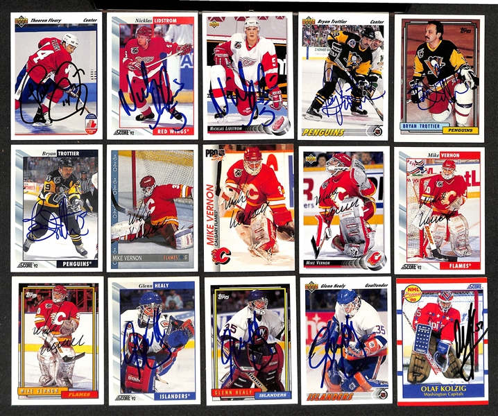 Lot of (400+) Signed Hockey Cards w. Theoren Fleury, (2) Nicklas Lidstrom, (3) Bryan Trottier, + (JSA Auction Letter)