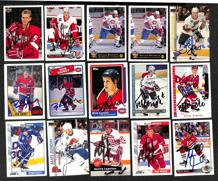 Lot of (375+) Signed Hockey Cards w. (2) Nicklas Lidstrom, (2) Donald Brashear, (3) Brendan Shanahan, +(JSA Auction Letter)
