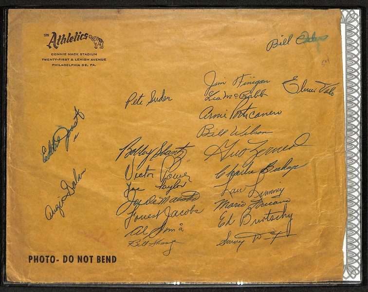 Lot w. 8x10 Reproduction 1950 Fightin' Phillies Photo w. (16) Signatures & 8x10 Early 1950s Athletics Envelope w. (22) Signatures