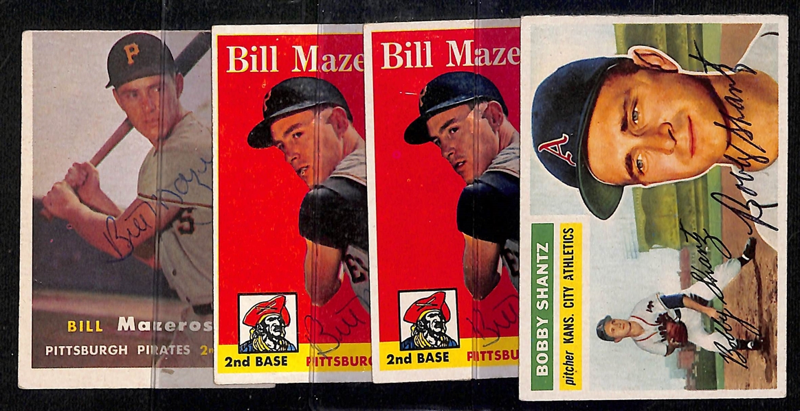 Lot of (4) Signed Topps Baseball Cards w. a 1957 Bill Mazeroski RC (JSA Auction Letter)