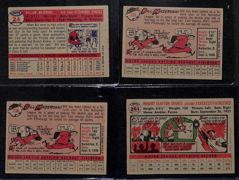 Lot of (4) Signed Topps Baseball Cards w. a 1957 Bill Mazeroski RC (JSA Auction Letter)