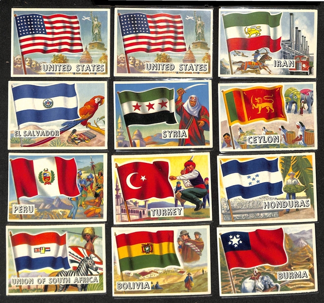 Lot of (54) Assorted 1956 Topps Flags of World Cards w. (2) #1 United States