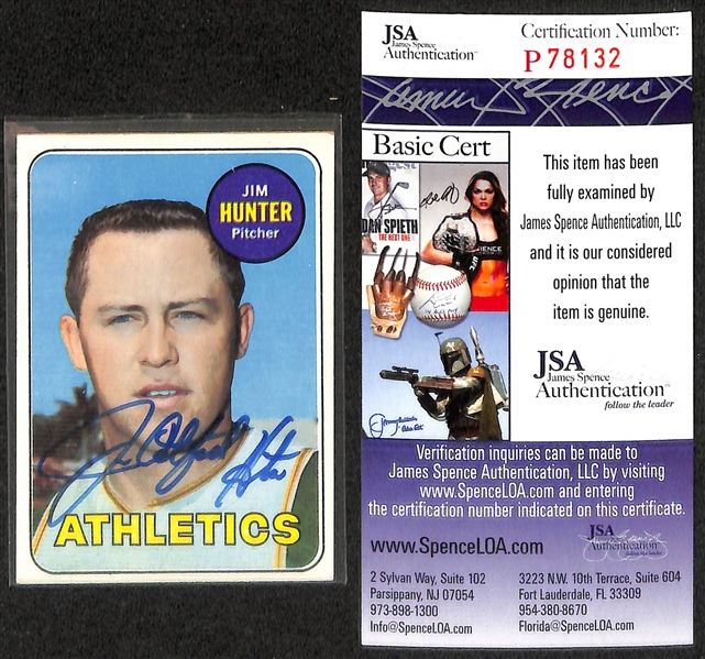 (7) Signed Baseball Cards/Sticker - Jocko Conlon, Jim Catfish Hunter, Fergie Jenkins, Joe Torre, Jim Fregosi, Richie Ashburn, and Tug McGraw (Each w. JSA COA)