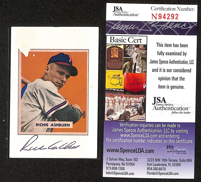 (7) Signed Baseball Cards/Sticker - Jocko Conlon, Jim Catfish Hunter, Fergie Jenkins, Joe Torre, Jim Fregosi, Richie Ashburn, and Tug McGraw (Each w. JSA COA)
