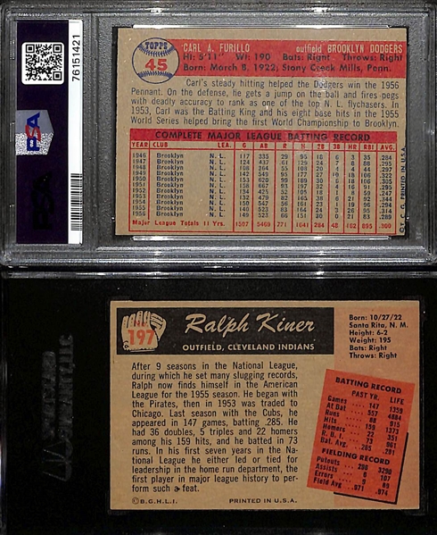 (2) Signed Cards - 1957 Topps Carl Furillo (PSA Card Grade 4, Autograph Grade 7), & 1955 Bowman Ralph Kiner  (SGC Authenticated)