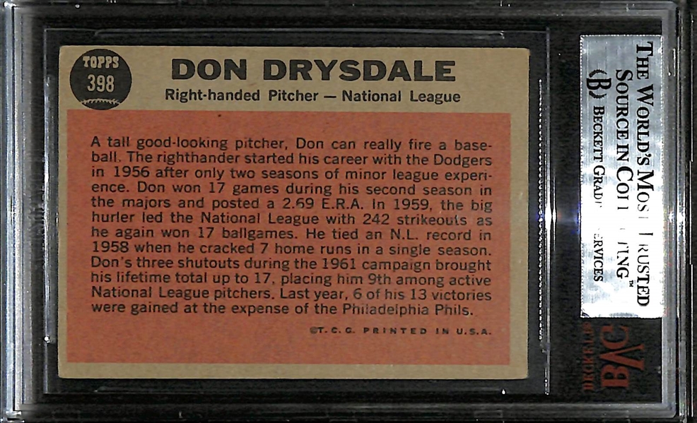 1962 Topps Don Drysdale Signed NL All-Star Card #398 Beckett Authenticated/Slabbed