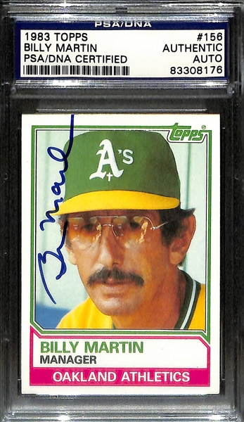 (3) Signed Billy Martin Cards - 1960 Topps (Beckett Slabbed), 1972 Topps In-Action (Beckett Slabbed), 1983 Topps (PSA/DNA Slabbed)
