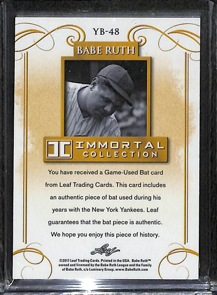 2017 Leaf Immortal Collection Babe Ruth #BB-48 Game-Used New York Bat Relic Red #ed/10
