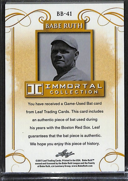 2017 Leaf Immortal Collection Babe Ruth #BB-41 Game-Used Boston Bat #ed/20