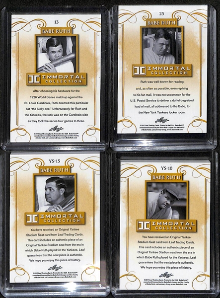 Lot of (4) 2017 Leaf Immortal Collection Babe Ruth Serial Numbered Sports Cards