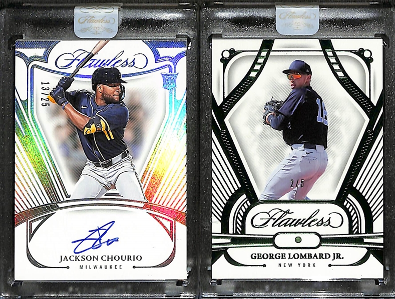 2024 Panini Flawless Jackson Chourio Rookie Autograph #ed/25 and 2024 Panini Flawless George Lombard Jr. Emerald #ed/5
