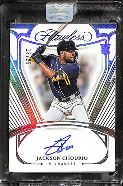 2024 Panini Flawless Jackson Chourio Rookie Autograph #ed/25 and 2024 Panini Flawless George Lombard Jr. Emerald #ed/5