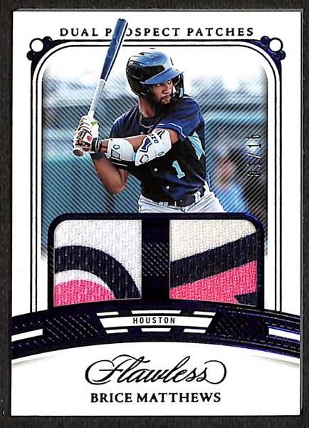 Lot of (7) 2024 Panini Flawless Serial Numbered Prospect/Rookie Relics and Relic Autographs w. Brice Matthews, Nolan Shanuel, Kyle Manzardo, Myles Naylor, Carson Williams, Bryce Eldridge, Kevin...